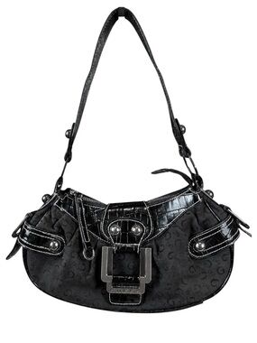 Guess Vintage Y2K Black Monogram Buckle Shoulder Bag